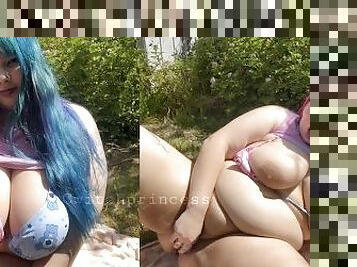 BBW Goth Slut with Big Tits Fucks Herself Outdoors -Cwitch Paine