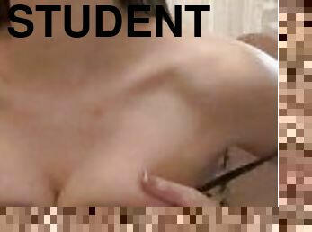young student shows her juicy breasts on camera