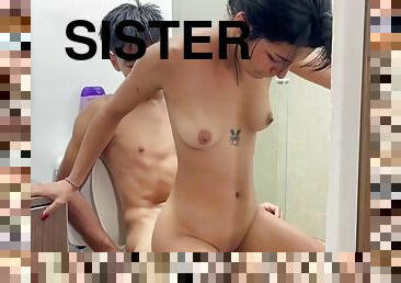 I invite my shy stepsister to take a bath so I can fuck her hard and cum in her pussy