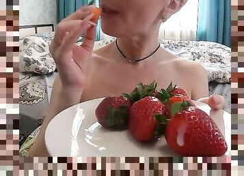 Hard Facefuck and Ass Fuck - Strawberry Cum on Dessert